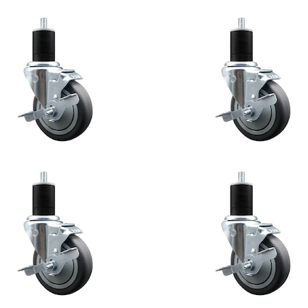 Service Caster 4'' SS Thermoplastic Rubber Swivel 1-3/4'' Expanding Stem Caster Set with Brake, 4PK SCC-SSEX20S414-TPRB-TLB-134-4